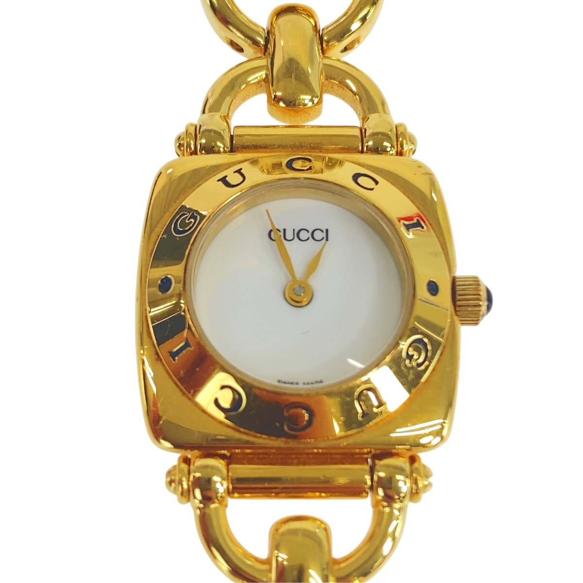 美品 GUCCI グッチ ヴィンテージ ホースビットチェーン ゴールド ホワイト メタル 腕時計 クオーツ 1-0289033 【中古】