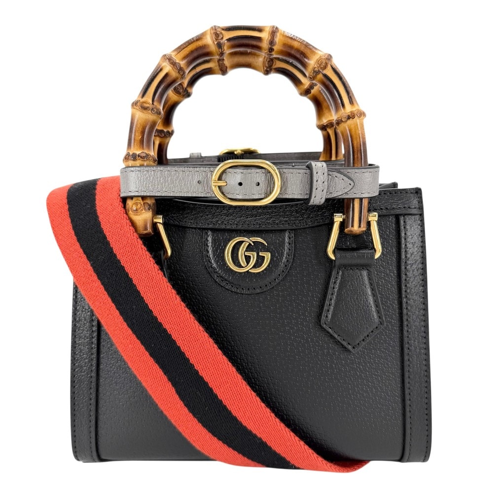 GUCCI グッチ 2WAY バンブー ダイアナ スモール トートバッグ ショルダーバッグ ハンドバッグ 肩掛け 斜め掛け 702732 レザー    ブラック 黒 ブラウン 茶 ゴールド金具 レディース【中古品】