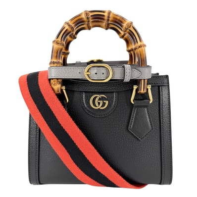 GUCCI グッチ 2WAY バンブー ダイアナ スモール トートバッグ ショルダーバッグ ハンドバッグ 肩掛け 斜め掛け 702732 レザー ブラック 黒 ブラウン 茶 ゴールド金具 レディース【中古品】