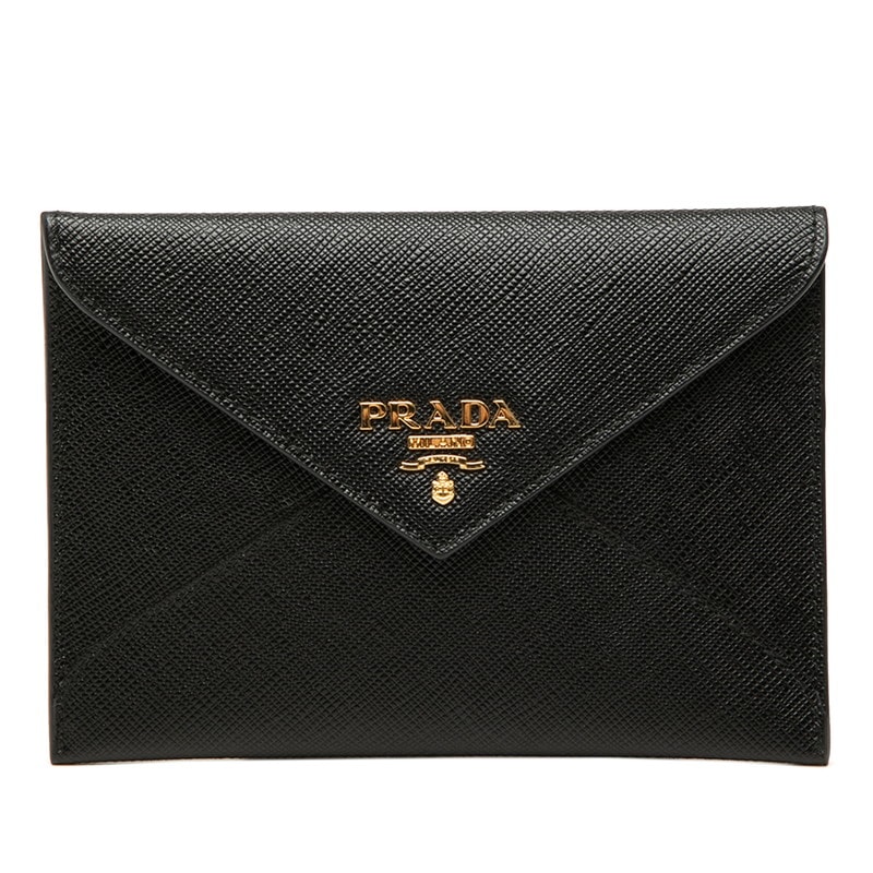プラダ ロゴ マルチケース カードケース  1MF174 ブラック サフィアーノ レター レディース PRADA 【中古】