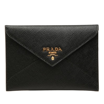 プラダ ロゴ マルチケース カードケース 1MF174 ブラック サフィアーノ レター レディース PRADA 【中古】