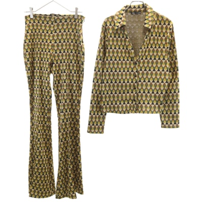 ZARA ザラ 総柄 長袖 スキッパー シャツ 上下セットアップ L マスタード系