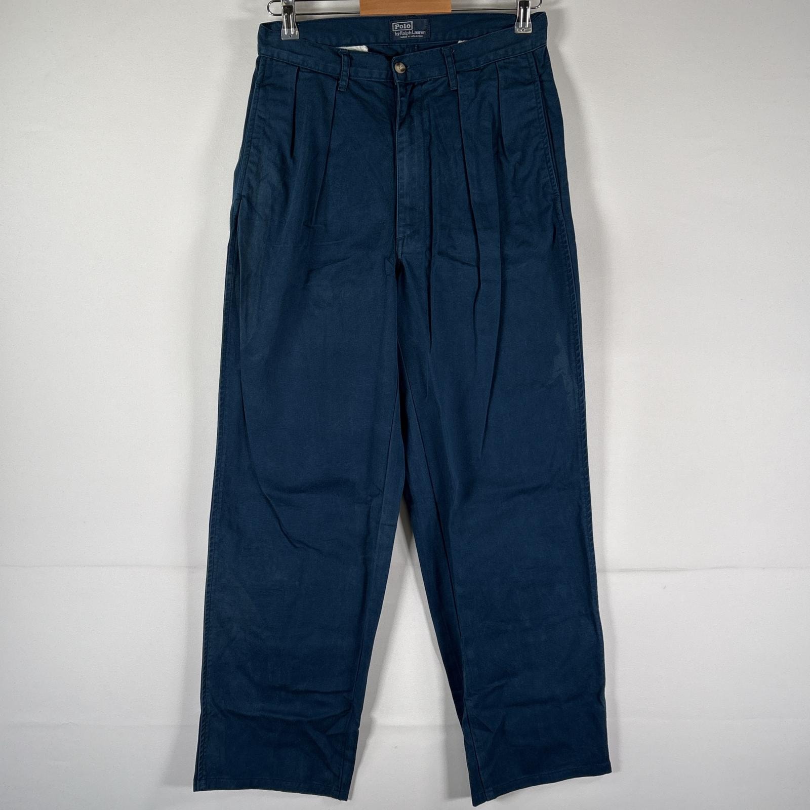 古着 ポロバイラルフローレン Polo by Ralph Lauren チノパンツ 長ズボン ボトムス ポロチノ ワンポイントロゴ刺繍 w30 L34  ブルー系 メンズ