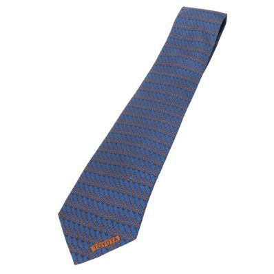 【中古】 エルメス ネクタイ トヨタ限定品 シルク ブルー ブラウン スーツ ビジネス チェーン柄 メンズ 男性 HERMES