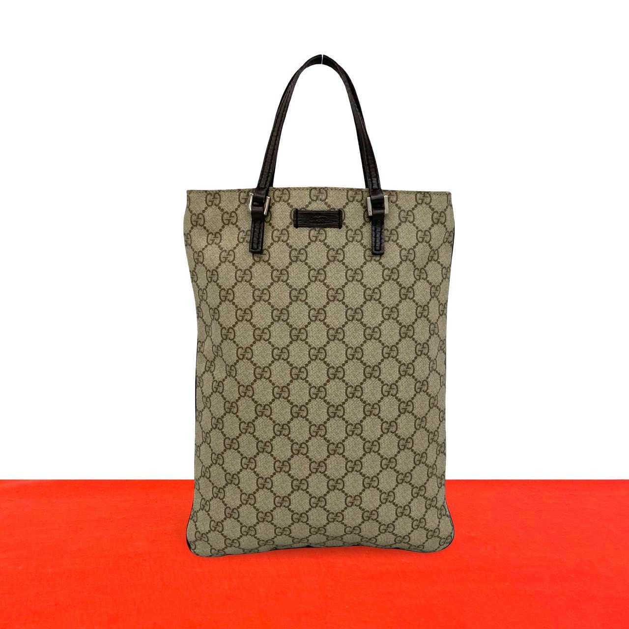 GUCCI グッチ GGスプリーム ロゴ 柄 レザー ポリウレタン ハンドバッグ ブラウン
 26773