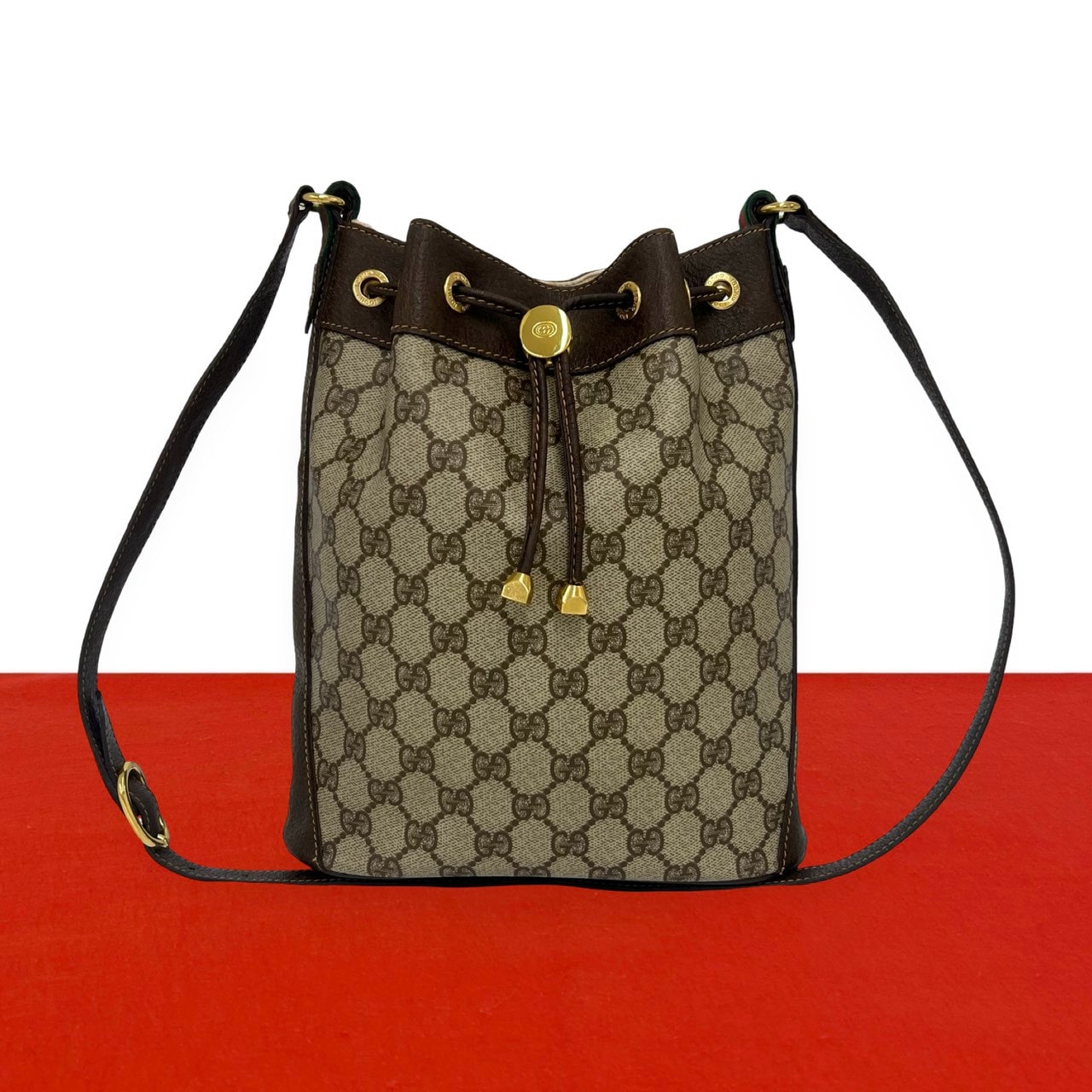 GUCCI グッチ シェリーライン GG ロゴ 金具 PVC レザー ショルダーバッグ ブラウン
 35851