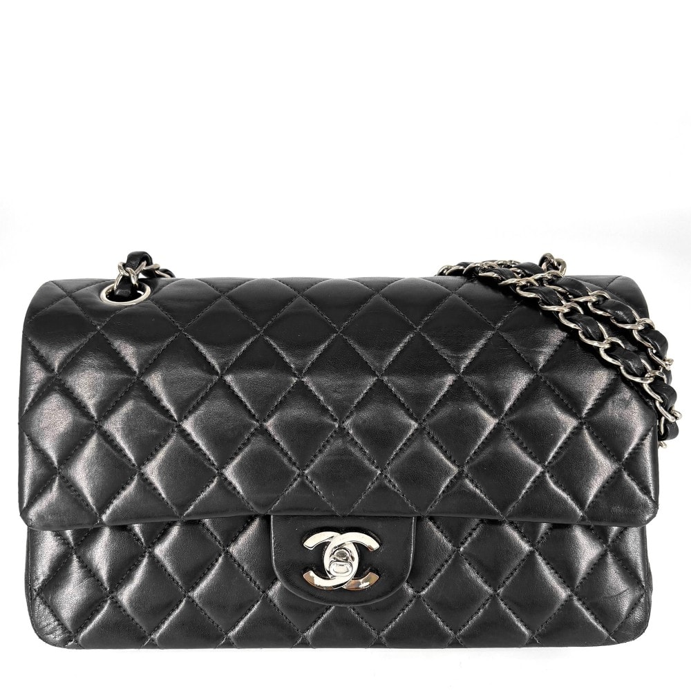 CHANEL シャネル ショルダーバッグ マトラッセ25 ココマーク ターンロック Matelasse ダブルフラップ ダブルチェーン ラムスキン    ネイビー 紺 シルバー金具 レディース【中古品】
