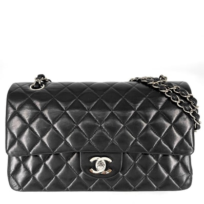 CHANEL シャネル ショルダーバッグ マトラッセ25 ココマーク ターンロック Matelasse ダブルフラップ ダブルチェーン ラムスキン ネイビー 紺 シルバー金具 レディース【中古品】