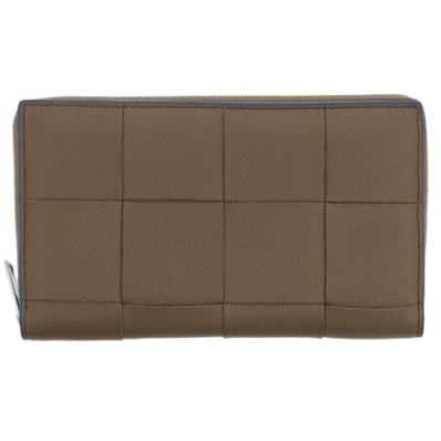 【値下げ】 BOTTEGAVENETA ボッテガヴェネタ マキシイントレチャート パーソナライズ カセット ジップアラウンドウォレット 長財布 748054VCP142569 ブラウン ブルー ユニセックス【中古】