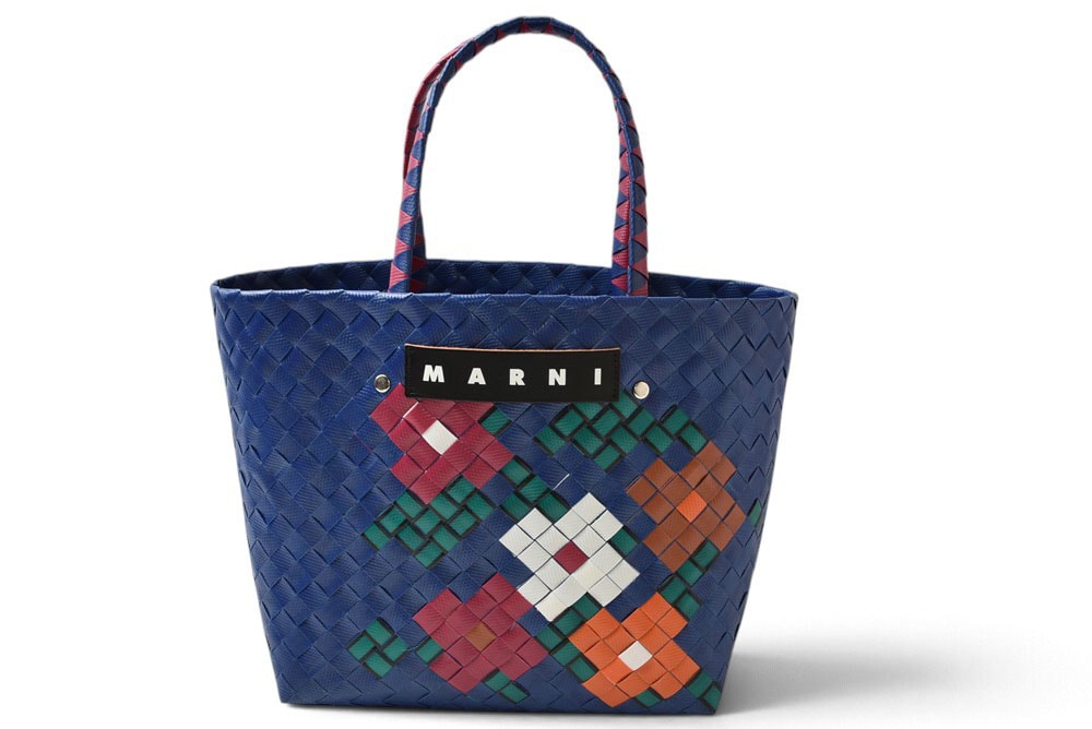 マルニ トートバッグ MARNI ボラバスケット フラワー柄 ピクニックバッグ 編み込み ウルトラマリン/ローズ 花柄 かごバッグ レディース【中古】