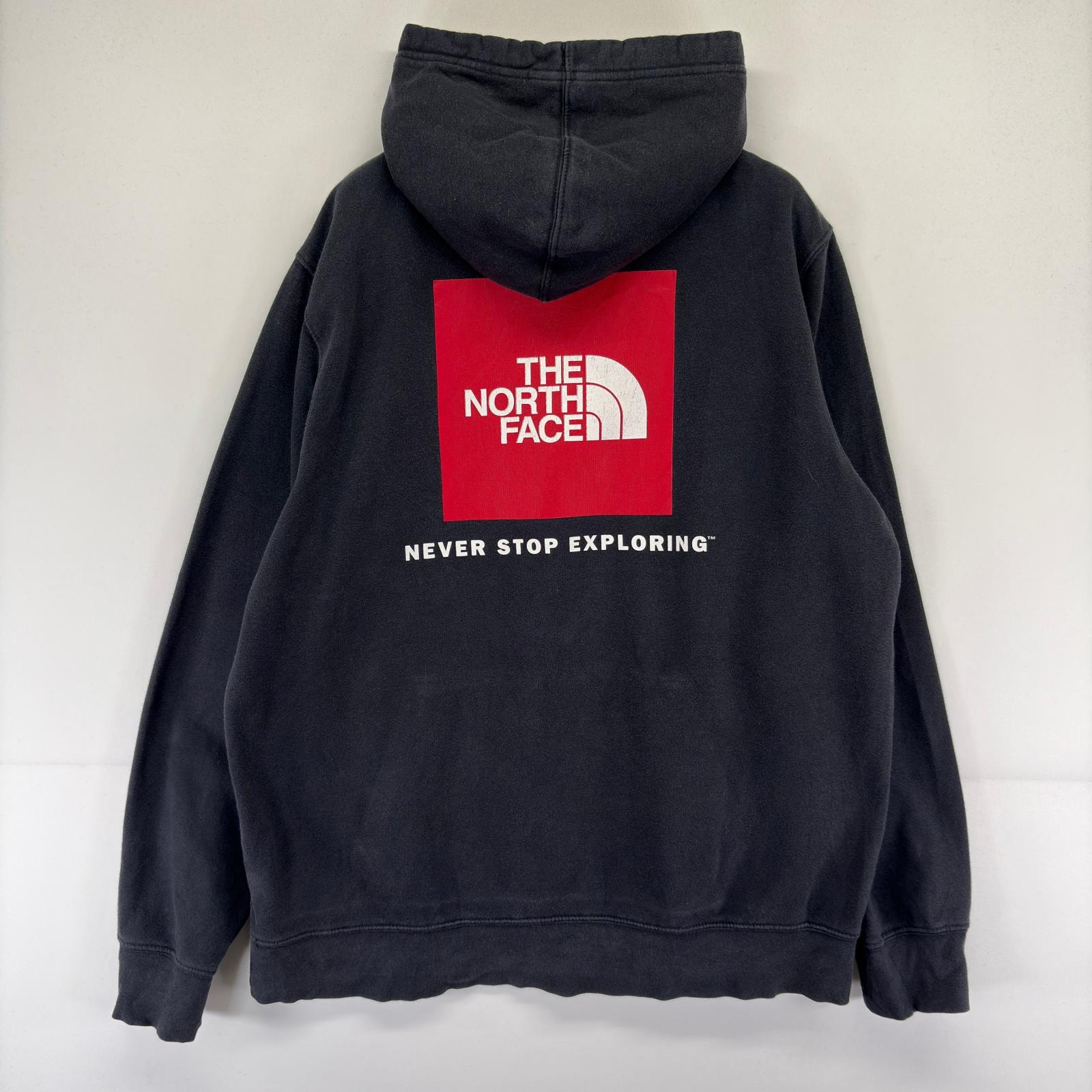古着 ザ・ノースフェイス THE NORTH FACE パーカー スウェット プルオーバー ロゴ プリント バックプリント L  ブラック メンズ