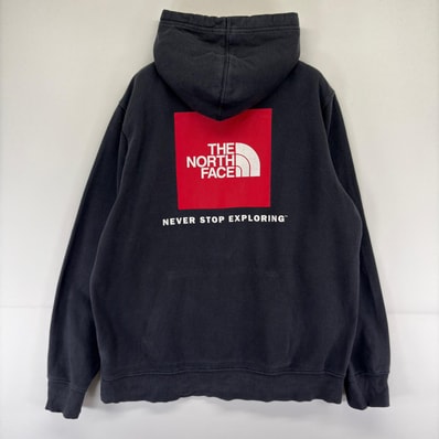 古着 ザ・ノースフェイス THE NORTH FACE パーカー スウェット プルオーバー ロゴ プリント バックプリント L ブラック メンズ