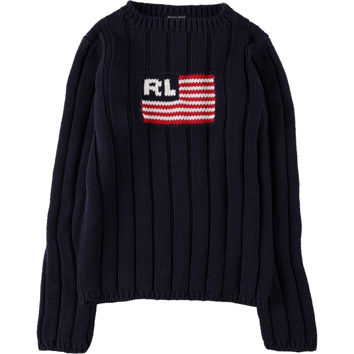 古着 00年代 ラルフローレン Ralph Lauren POLO JEANS COMPANY 星条旗柄 リブ編み コットンニットセーター レディースM相当/eaa655572