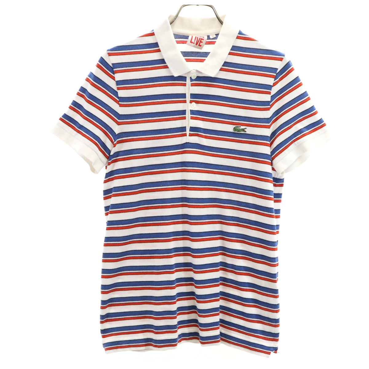 LACOSTE L!VE ラコステライブ ボーダー柄 半袖 ポロシャツ 3 ホワイト 鹿の子