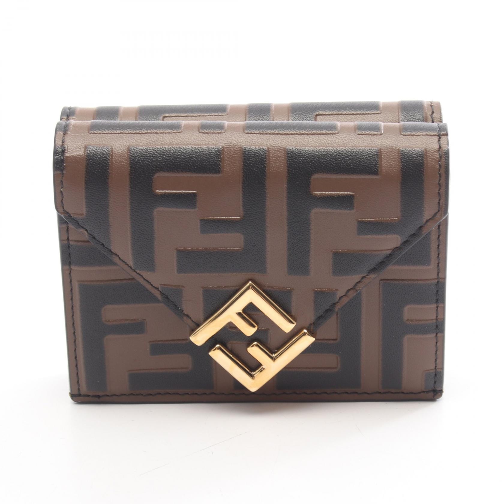 フェンディ FENDI FFダイヤモンド 三つ折り財布 財布 レザー レディース ブラウン系 / ブラック系 8M0480 【中古】
