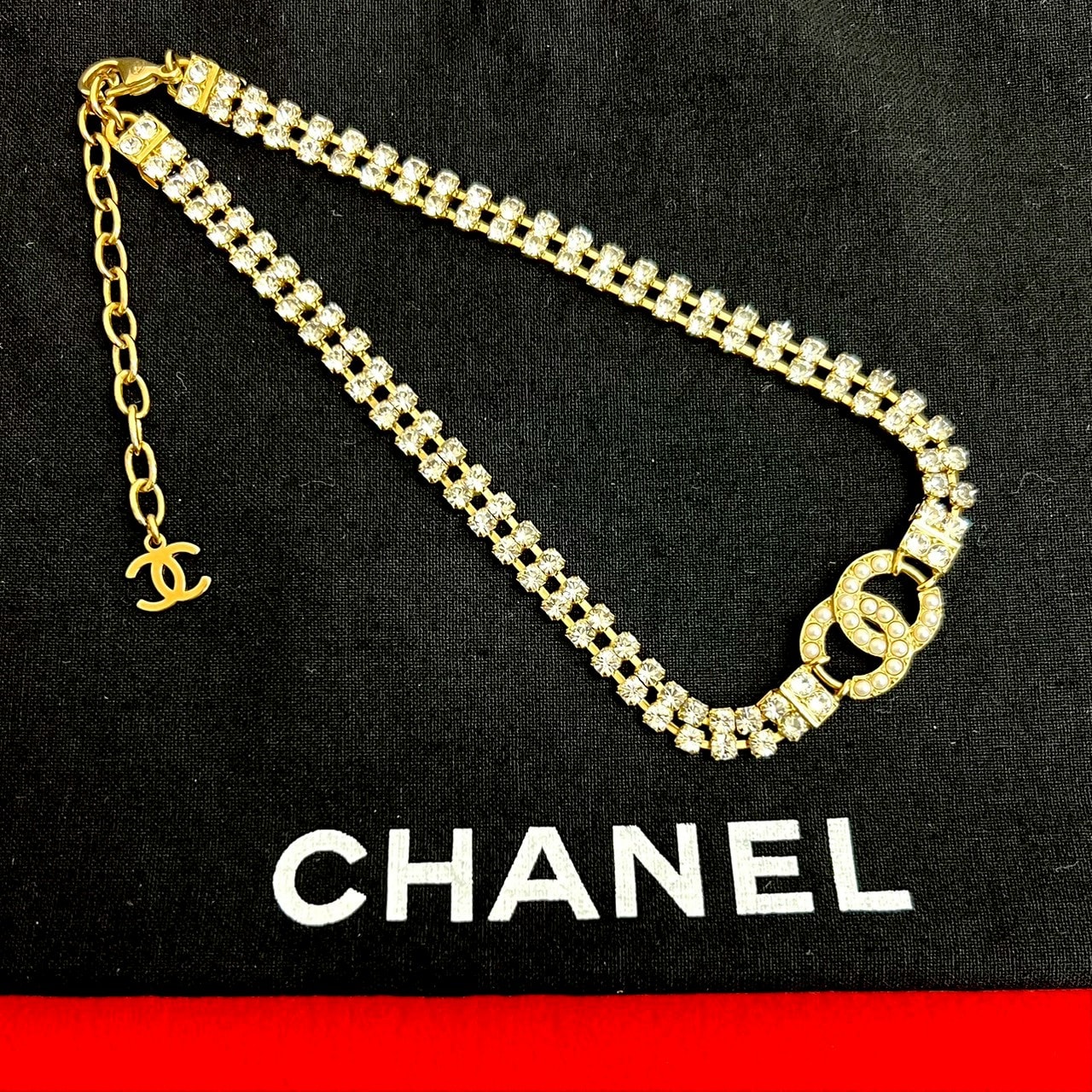 CHANEL シャネル ココマーク GP ラインストーン フェイクパール ネックレス ゴールド
 10627