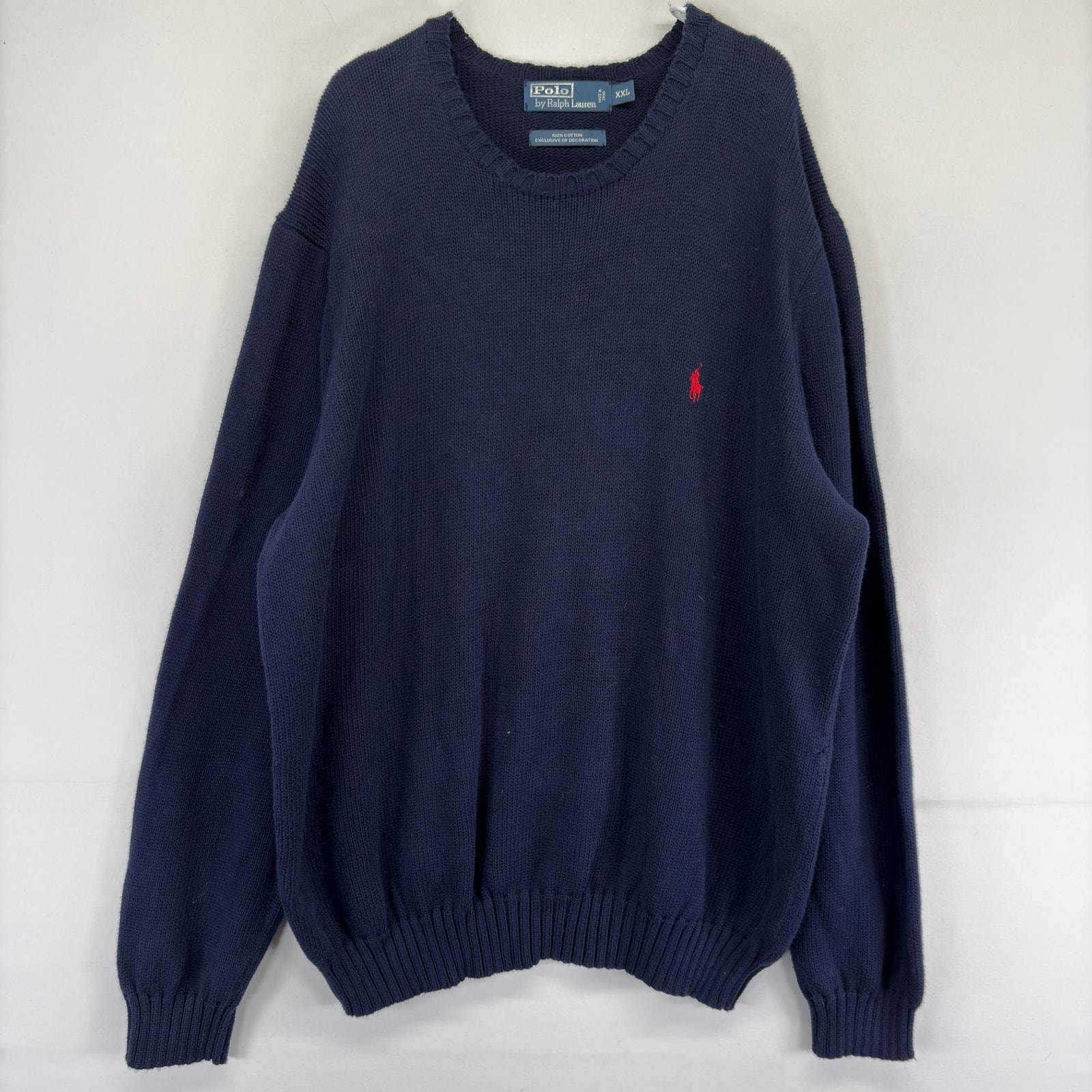 古着 ポロバイラルフローレン Polo by Ralph Lauren ニット プルオーバー 刺繍 セーター ワンポイントロゴ 2XL  ネイビー系 メンズ