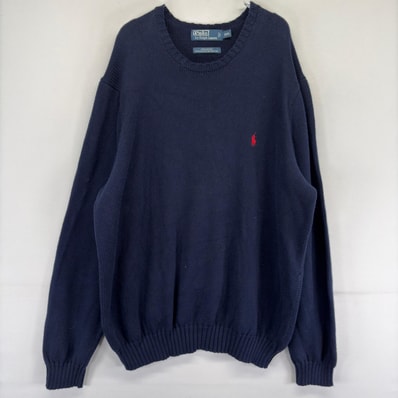 古着 ポロバイラルフローレン Polo by Ralph Lauren ニット プルオーバー 刺繍 セーター ワンポイントロゴ 2XL ネイビー系 メンズ
