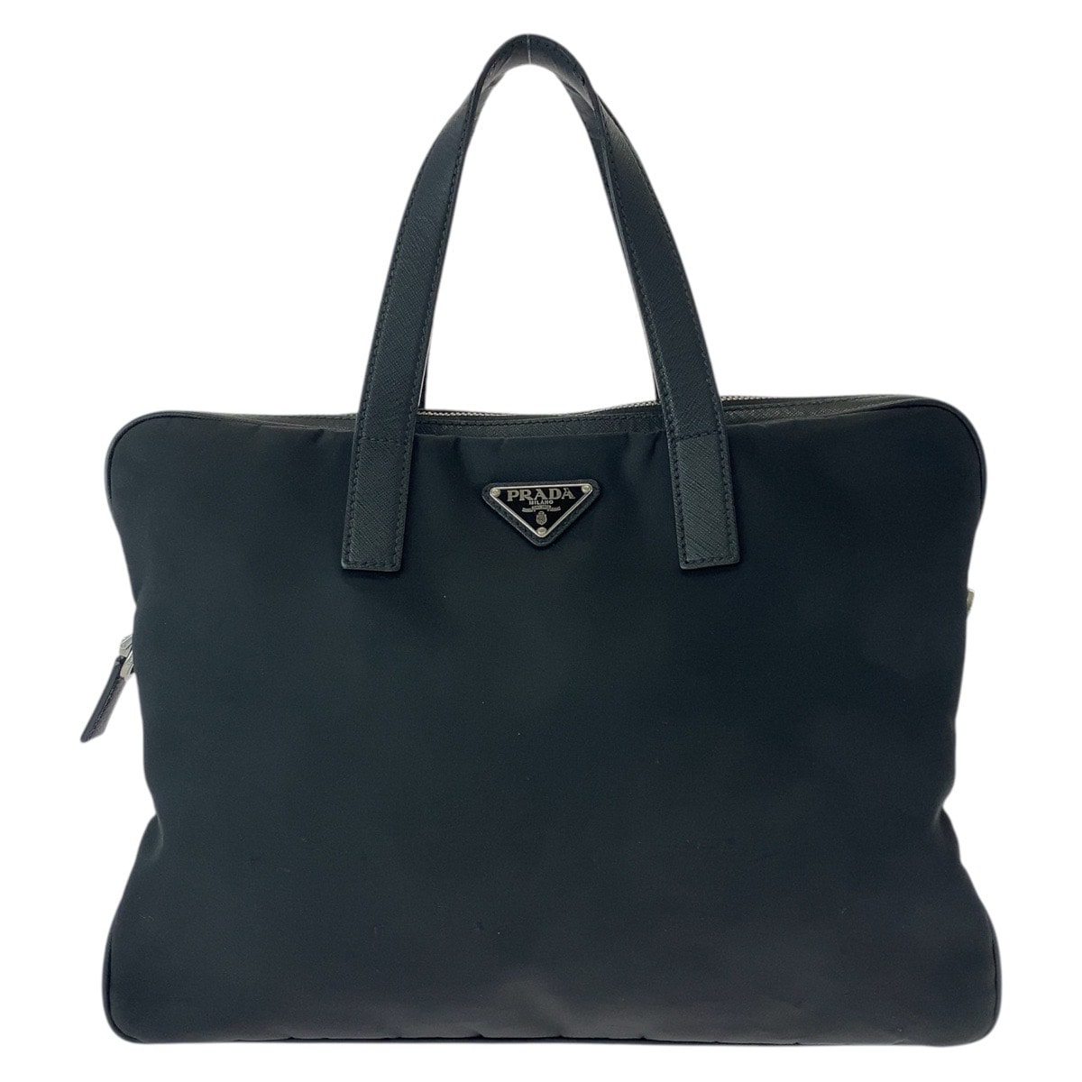 PRADA プラダ テスート 三角ロゴプレート ブラック 黒 シルバー金具 ナイロン レザー/ ビジネスバッグ ブリーフケース 501277 【中古】