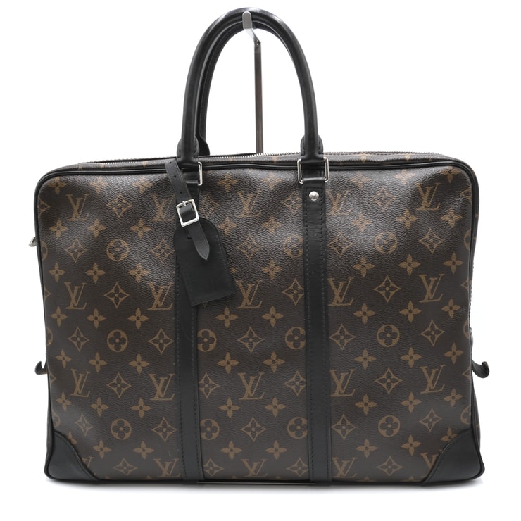 LOUIS VUITTON(ルイ・ヴィトン)ポルト ドキュマン・ヴォワヤージュ モノグラム・マカサー ビジネスバッグ ブリーフケース ブラウン ブラック シルバー金具 M40225【中古】