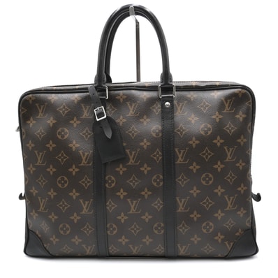 LOUIS VUITTON(ルイ・ヴィトン)ポルト ドキュマン・ヴォワヤージュ モノグラム・マカサー ビジネスバッグ ブリーフケース ブラウン ブラック シルバー金具 M40225【中古】