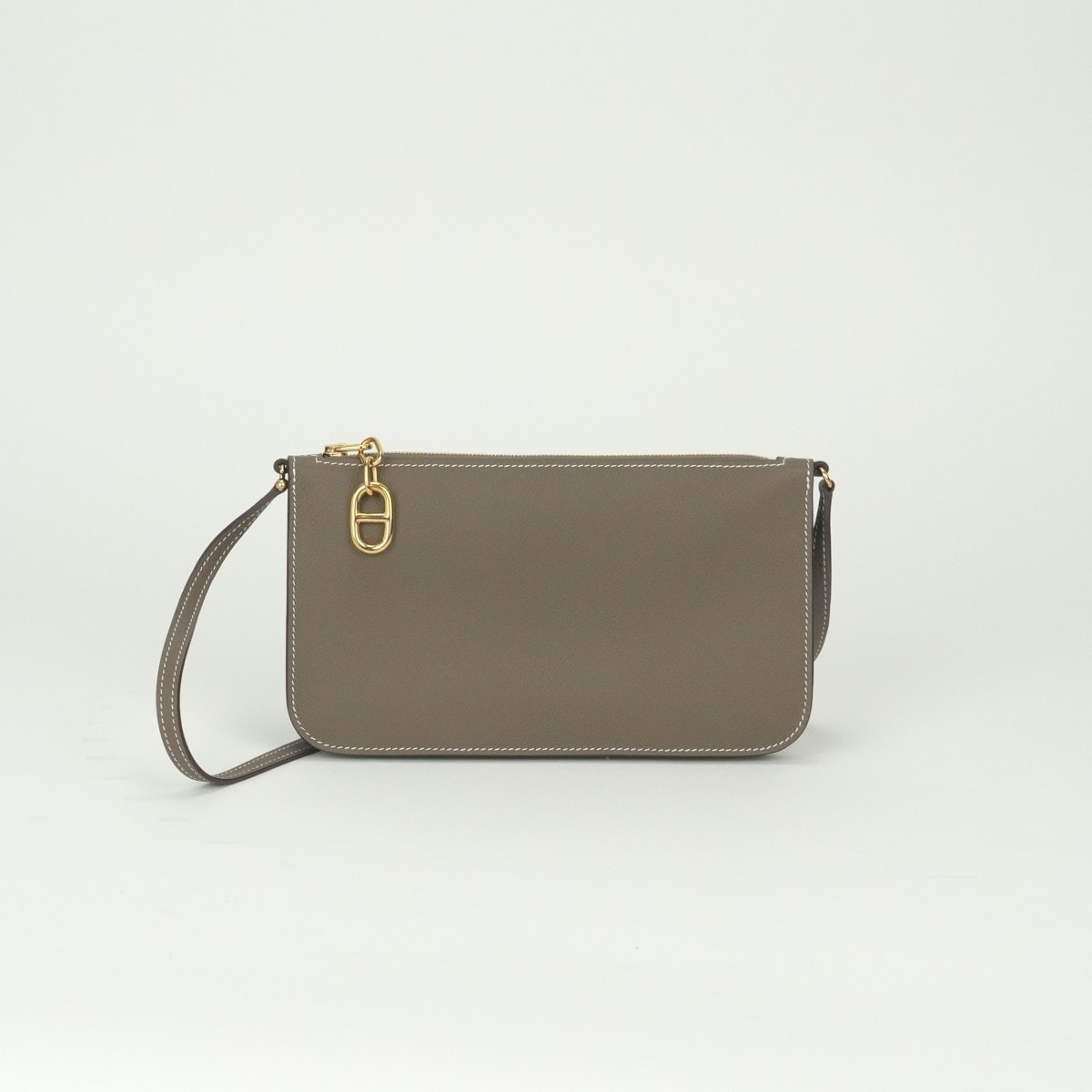 エルメス HERMES ジップアンゴー トゥーゴー バッグ ショルダーバッグ エバーカラー エトゥープ Etoupe グレー gray ゴールド ポーチ クラッチバッグ ヴォーエバーカラー シェーヌダンクル