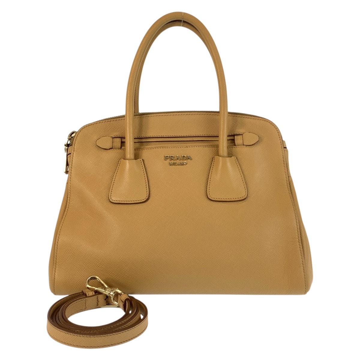 美品 PRADA プラダ サフィアーノ ベージュ ゴールド金具 レザー ハンドバッグ ショルダーバッグ 2way 506047 【中古】