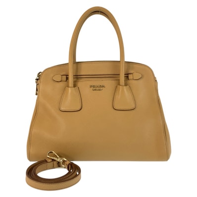 美品 PRADA プラダ サフィアーノ ベージュ ゴールド金具 レザー ハンドバッグ ショルダーバッグ 2way 506047 【中古】
