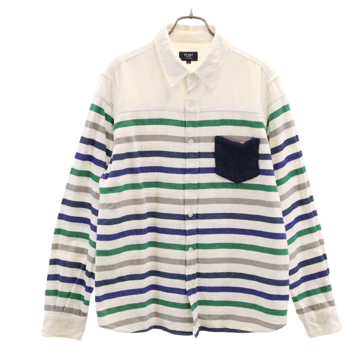 BEAMS HEART ビームスハート ボーダー柄 長袖 シャツ L ホワイト系