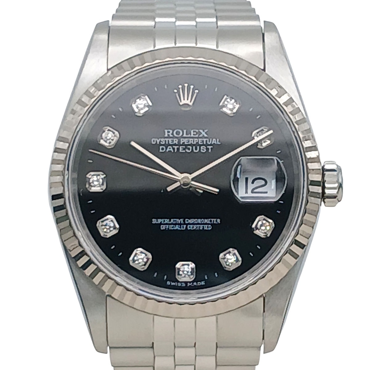 ROLEX ロレックス デイトジャスト Black 10P 腕時計 16234G ステンレススチール ホワイトゴールド シルバー ブラック メンズ【中古】
