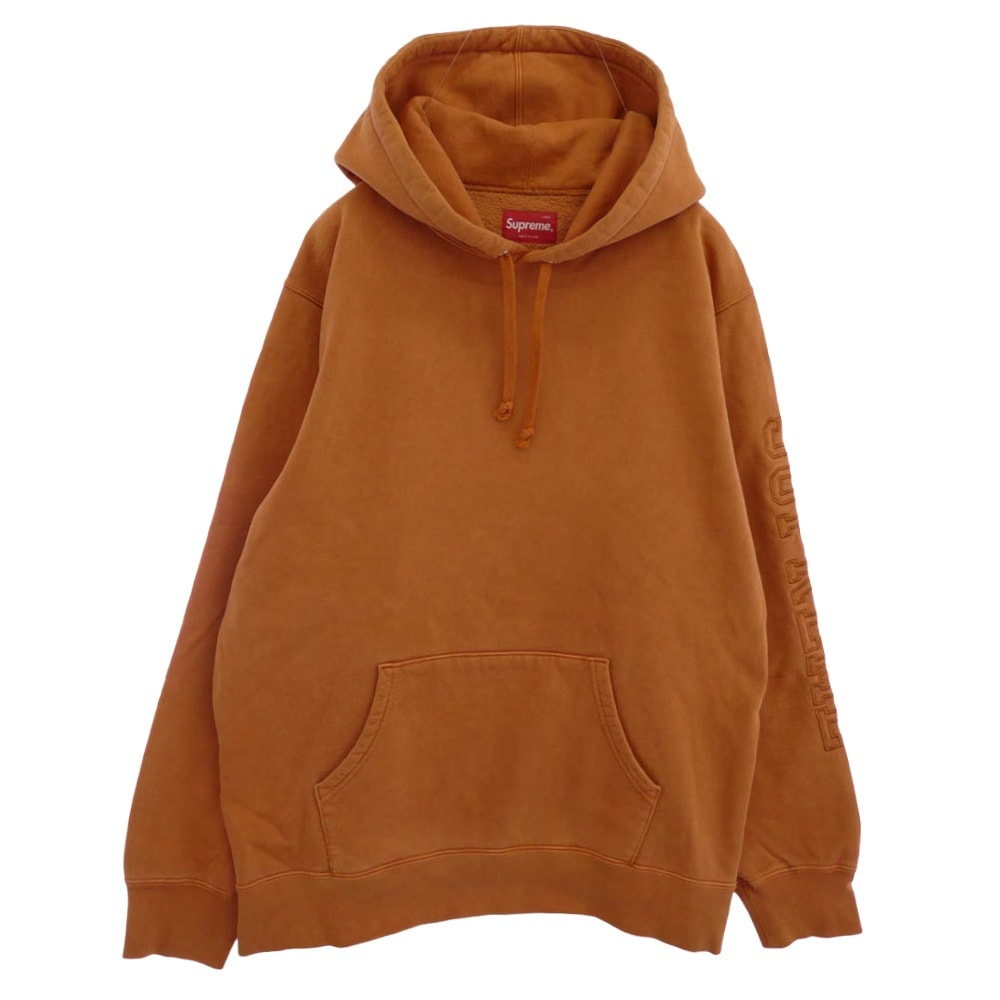Supreme シュプリーム パーカー 19AW Overdyed Hooded Sweatshirt アームロゴ刺繍 オーバーダイ フーデッド スウェット シャツ プルオーバーパーカー ブラウン系 L【中古】