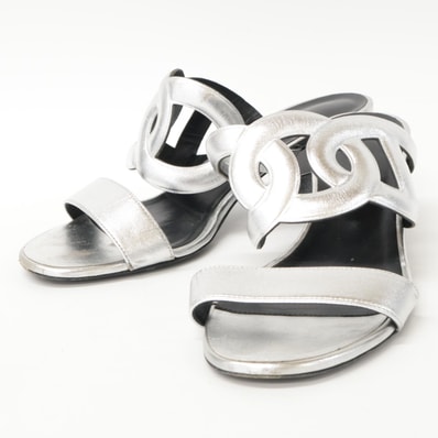 エルメス H202180Z Bikini sandal シェーヌダンクルモチーフ メタリックナッパ チャンキーヒール 38 1/2