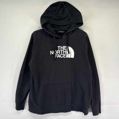 古着 ザ・ノースフェイス THE NORTH FACE パーカー プルオーバー ビッグプリントロゴ スウェット 裏起毛 M ブラック系 レディース