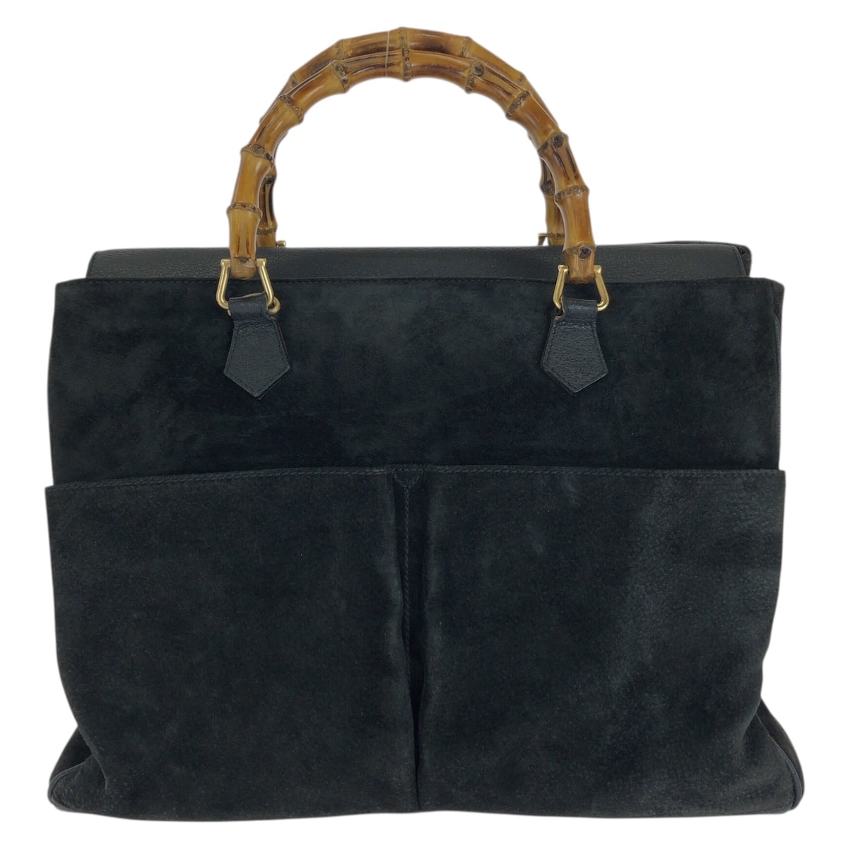 GUCCI グッチ ヴィンテージ バンブー ブラック 黒 ゴールド金具 スウェード トートバッグ ハンドバッグ 604714 【中古】