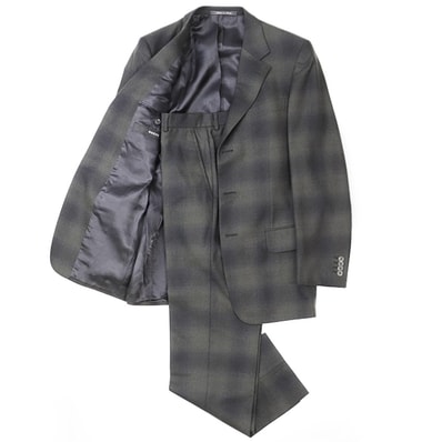 美品 グッチ オンブレチェック スーツ テーラード 3ボタン段返り ジャケット スラックス セットアップ メンズ ブラック オリーブ 46 GUCCI