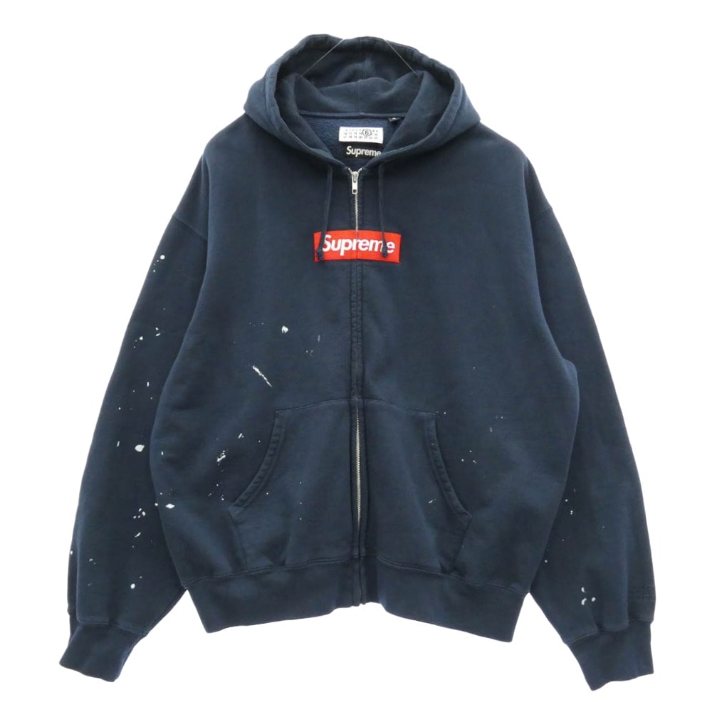 Supreme MM6 26SS x MM6 Maison Margiela エムエムシックス マルジェラ Box Logo Zip Up Hooded Sweatshirt ボックスロゴ ジップアップ フーディー パーカー ダークネイビー系 XL【中古】