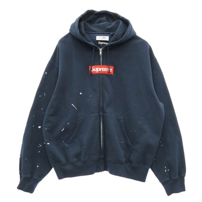 Supreme MM6 26SS x MM6 Maison Margiela エムエムシックス マルジェラ Box Logo Zip Up Hooded Sweatshirt ボックスロゴ ジップアップ フーディー パーカー ダークネイビー系 XL【中古】