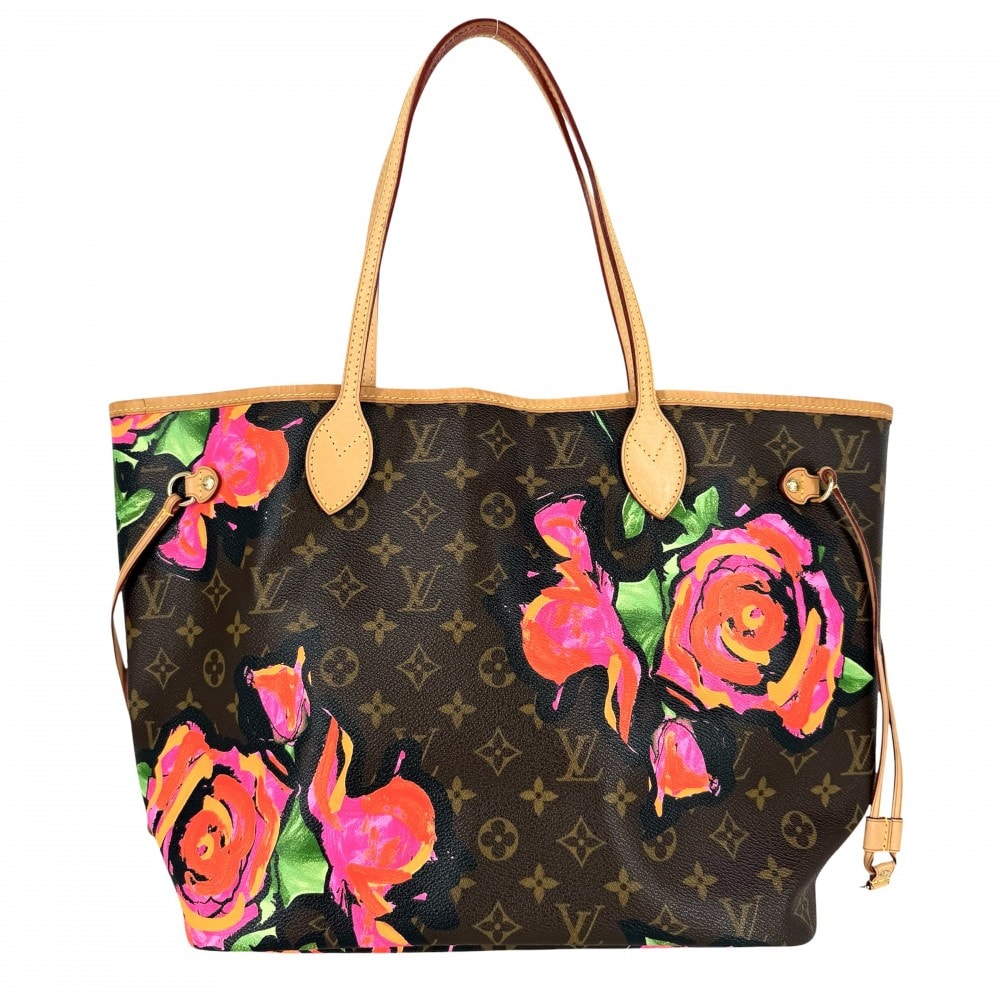 LOUIS VUITTON ルイヴィトン トートバッグ モノグラムローズ ネヴァーフルMM ハンドバッグ 肩掛け M48613    ブラウン 茶 ピンク ゴールド金具 レディース【中古品】