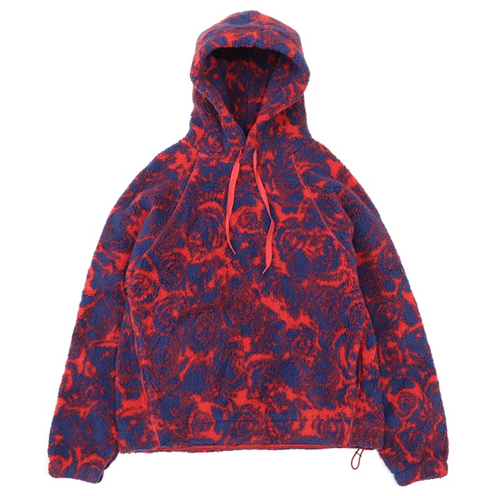 【新品同様】BURBERRY バーバリー ボアパーカー サイズ XS メンズ ローズ 薔薇 ジャガード フリース フーディー プルオーバー ロングスリーブ 長袖 レディース着用可 トップス レッド ブルー 赤 青 総柄 イタリア製 8077521