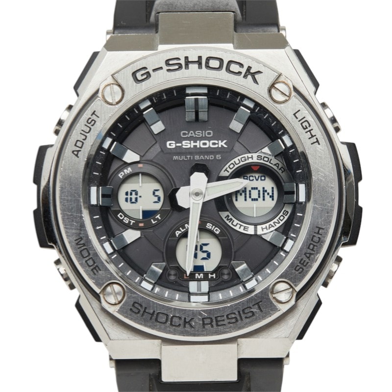 ジーショック G-STEEL 腕時計 GST-W110 ソーラー電波時計 ブラック文字盤 ステンレススチール ラバー メンズ G-SHOCK 中古