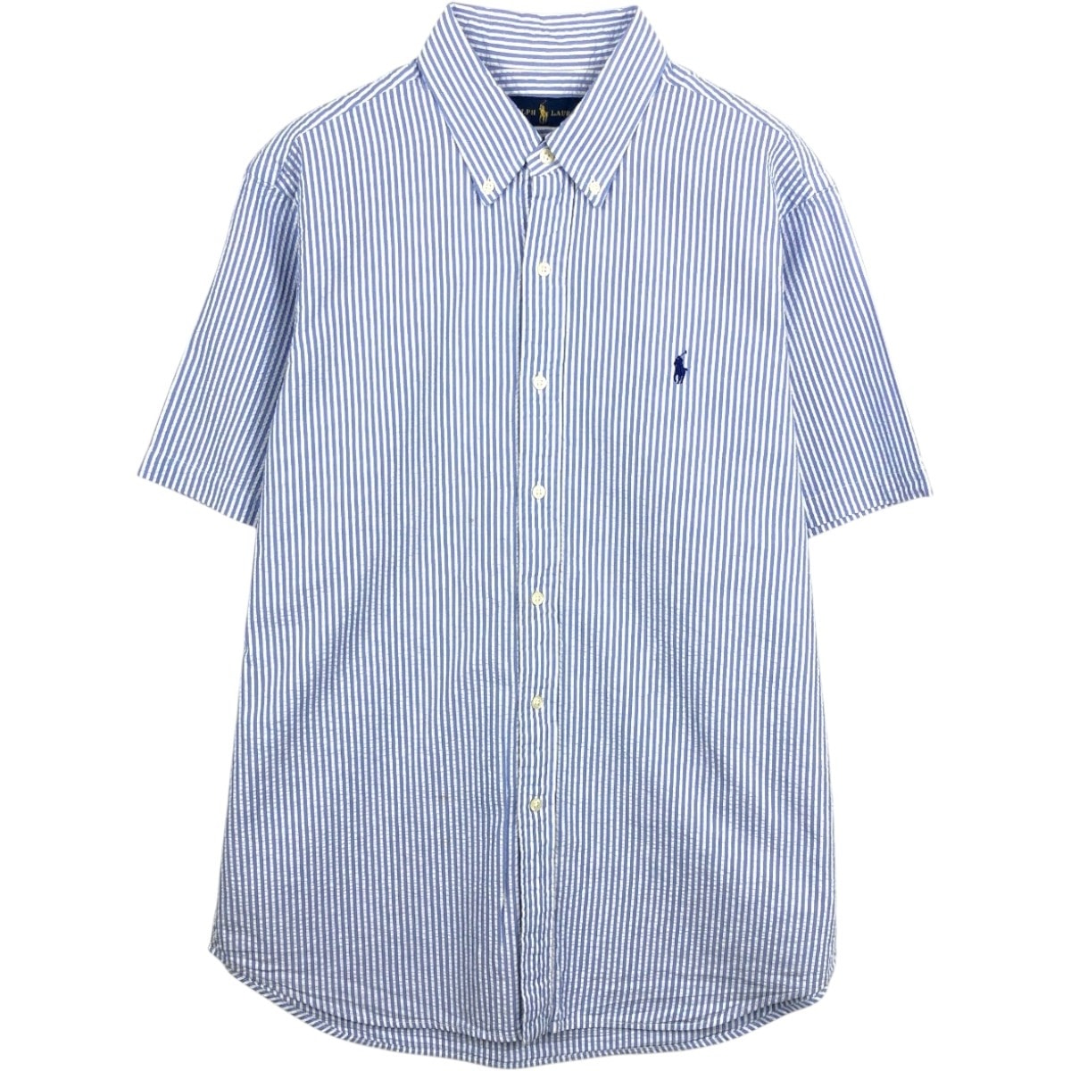 古着 ラルフローレン Ralph Lauren シアサッカー 半袖 ボタンダウン ストライプシャツ メンズL相当/eaa668613