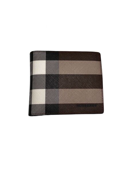 Burberry Check & Leather International Bi-Fold Wallet "Dark Barch Brown"