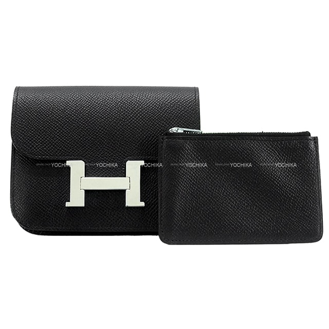 HERMES エルメス 二つ折り財布 コンスタンス スリム 黒 (ブラック) エプソン シルバー金具 G刻印 新品