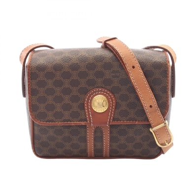 セリーヌ CELINE マカダム ショルダーバッグ バッグ PVCコーティングキャンバス レザー レディース ブラウン系 【中古】