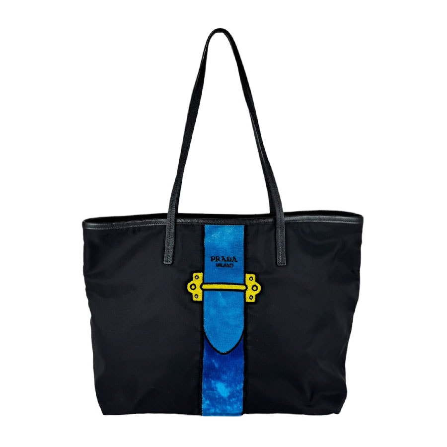 プラダ PRADA トートバッグ ショルダーバッグ ナイロン/ベルベット ブラック/ブルー レディース【中古】 z11108