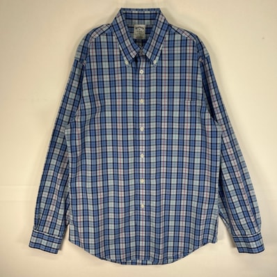 古着 ブルックスブラザーズ Brooks Brothers 長袖シャツ 胸ポケ REGENT ボタンダウン M ブルー系 チェック メンズ