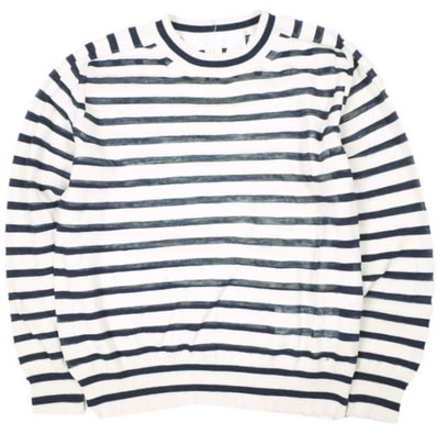 tao COMME des GARCONS タオ コムデギャルソン 25SS 日本製 ハイゲージコットン ボーダークルーネックニット TO-N007 S OFF WHITE/NAVY セーター Tricot トリコ トップス g26992