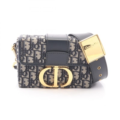 ディオール Dior 30 MONTAIGNE モンテーニュ ボックス オブリーク ショルダーバッグ バッグ キャンバス レザー レディース ネイビー系 【中古】