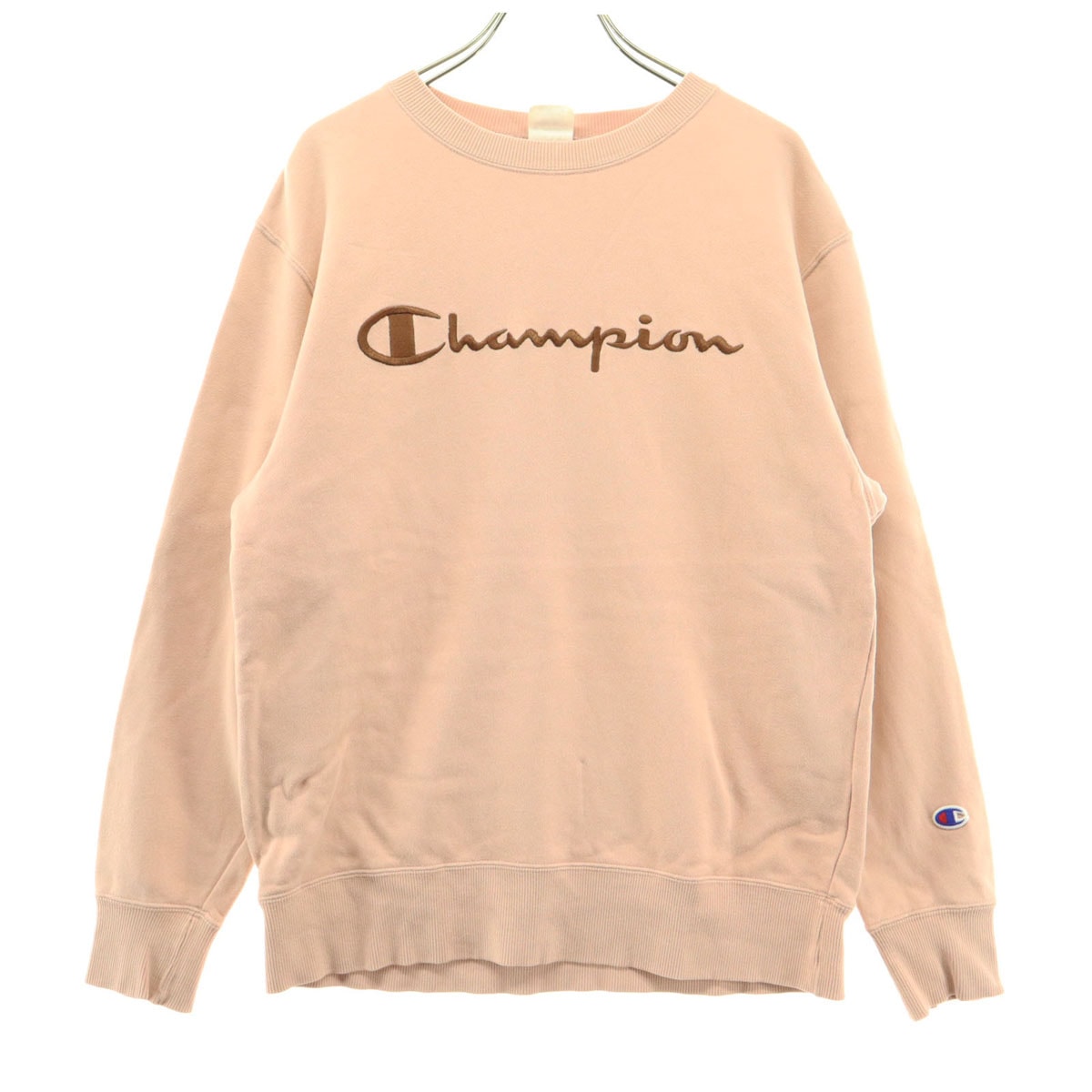 美品 Champion チャンピオン ロゴ刺繍 長袖 トレーナー M ピンク