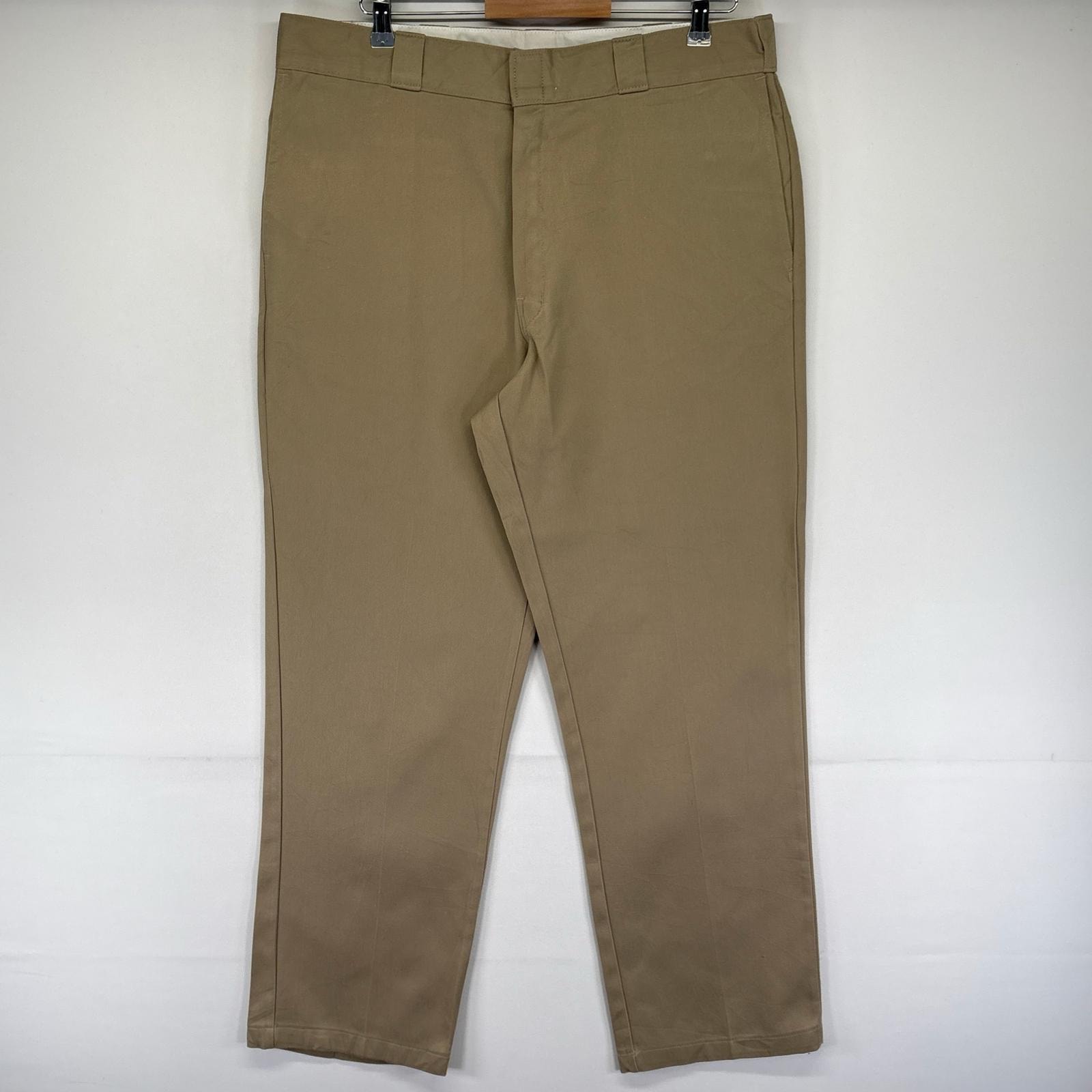 古着 ディッキーズ Dickies パンツ 874 FLEX ワーク センタープレス ワンポイントロゴ ジッパーフライ W38 L32 ベージュ系 メンズ
